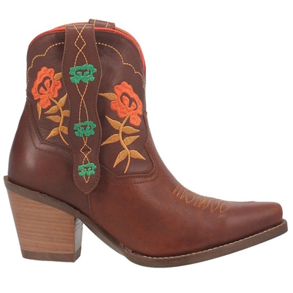 🤠 Dingo Embroidered Cowboy Cowgirl Bootie Stagecoach Boots Brown Tan Orange 9.5 - Picture 1 of 9